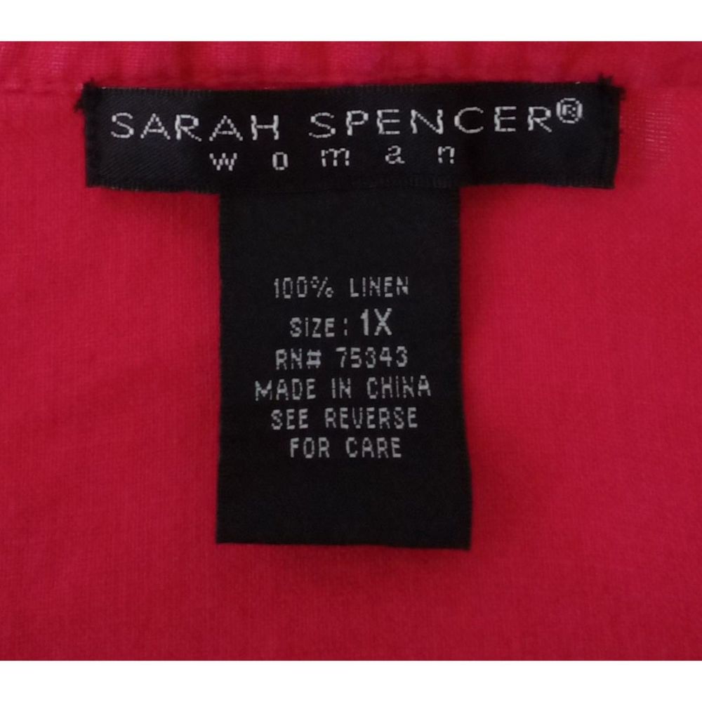 Sarah Spencer Woman 1X Top Bright Pink‎ 100% Linen Button Front 3/4 Sl - Picture 4 of 5
